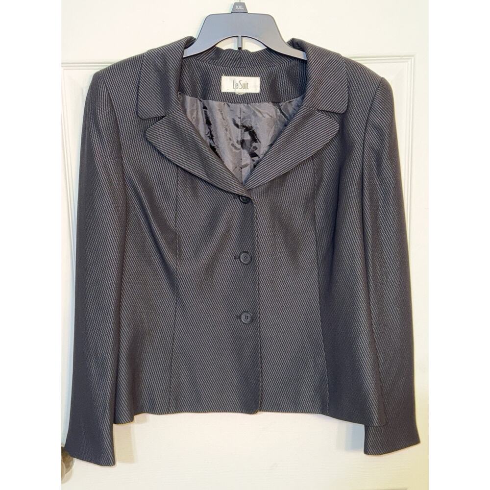 Le Suit Collections Blazer Women’s 16‎ Navy Blue & Black Striped 3 Button Front